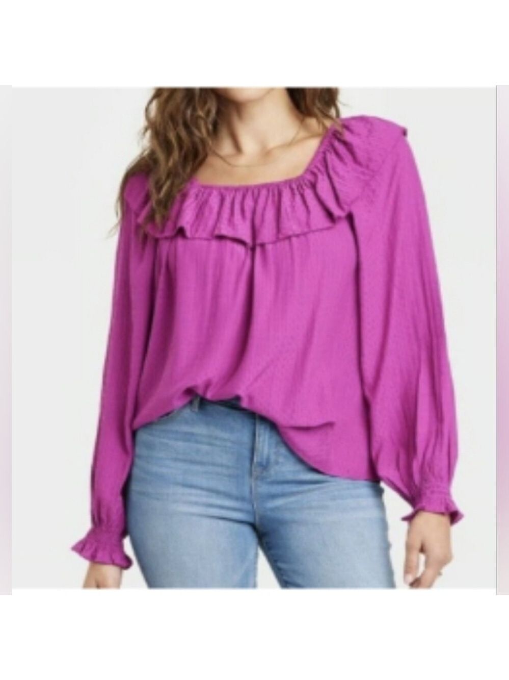 KNOX ROSE WOMEN'S PURPLE BOHO OFF/ON SHOULDER RUFFLED NECKLINE BLOUSE SIZE LARGE